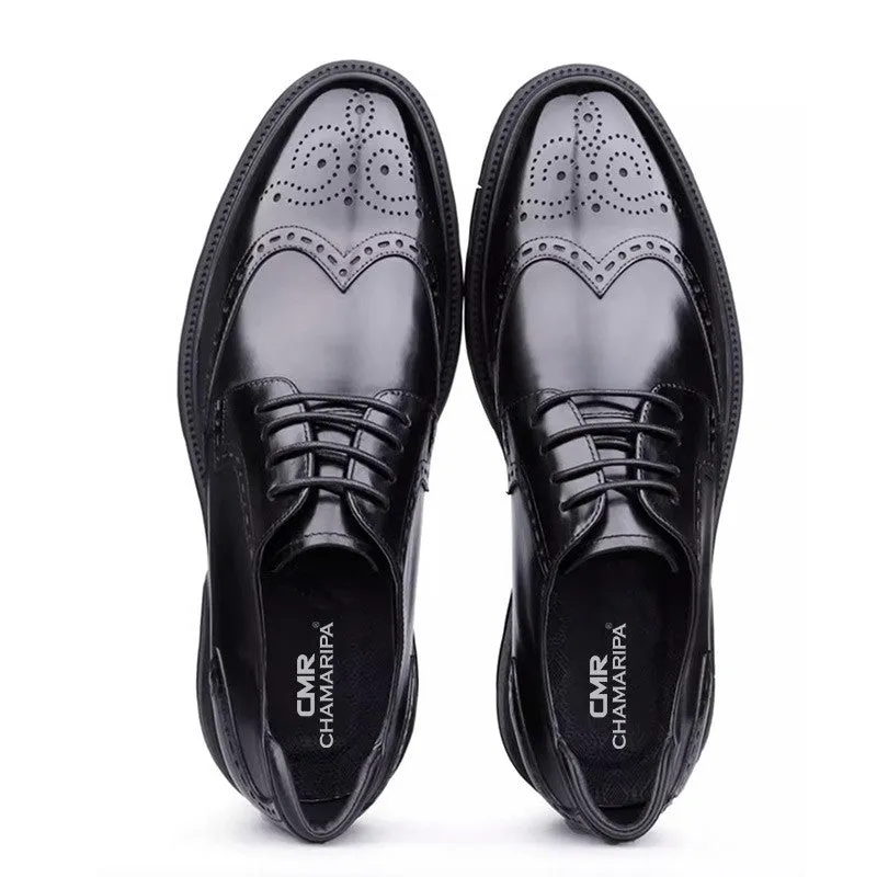 7CM/2.76 Inches CMR CHAMARIPA Men's Black Leather Derby Shoes