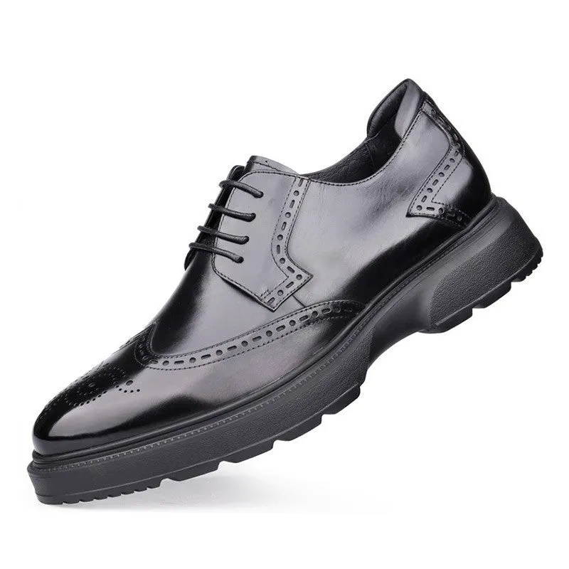 7CM/2.76 Inches CMR CHAMARIPA Men's Black Leather Derby Shoes