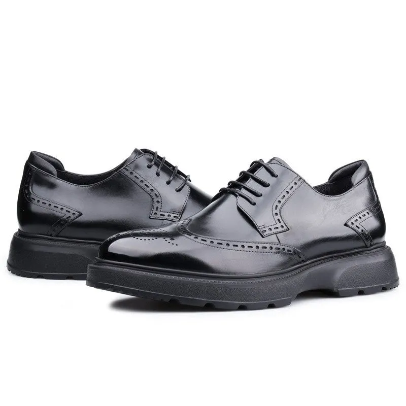 7CM/2.76 Inches CMR CHAMARIPA Men's Black Leather Derby Shoes