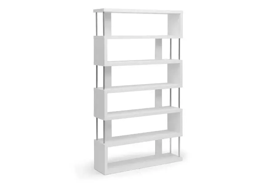 Barnes White Six-Shelf Modern Bookcase