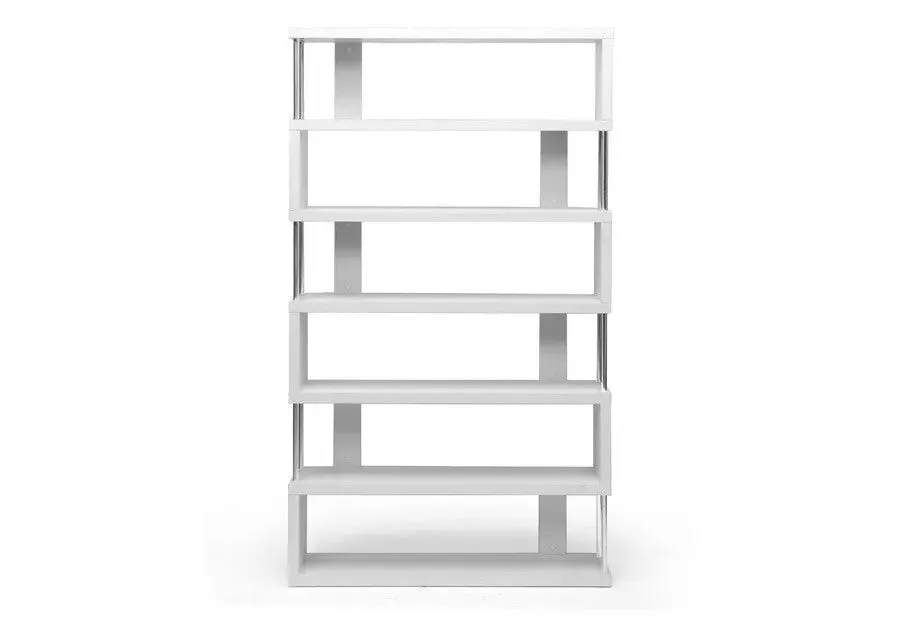 Barnes White Six-Shelf Modern Bookcase