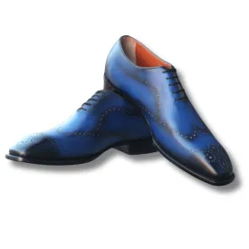 Blue Oxford Wing Tip Handcrafted Brogue Leather Shoes Artisan-Made Blue Leather Shoes - Timeless Oxford Style - Classic Formal Style Bespoke Handmade Premium Quality Shoes