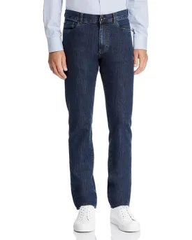 Canali Dark Stretch Denim Straight Fit Jeans, Blue