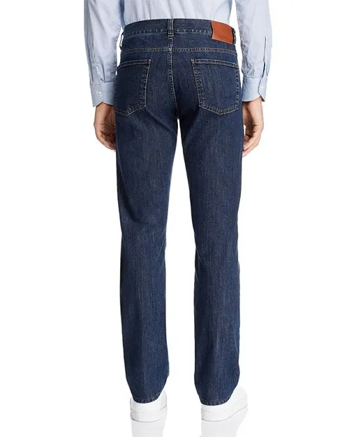 Canali Dark Stretch Denim Straight Fit Jeans, Blue