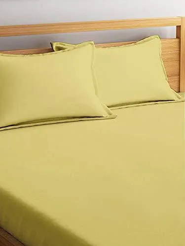 Cloth Fusion Breeza Solid 144 TC Cotton Single Bedsheet with 1 Pillow Cover- (Lime Green, 60x88 Inches)