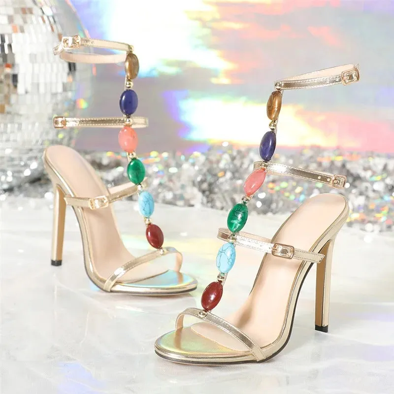 Colorful Embellishment Decor Stiletto High Heel Sandals