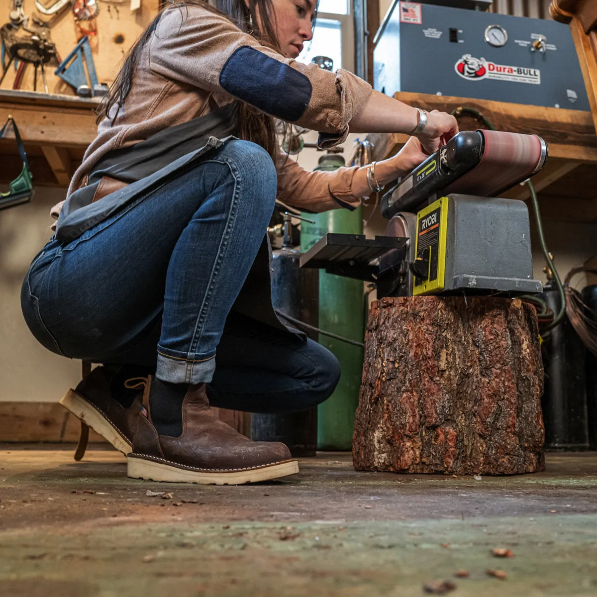 Danner Women Bull Run 5" Plain Toe Slip Resist Work Boot -Brown- 15482