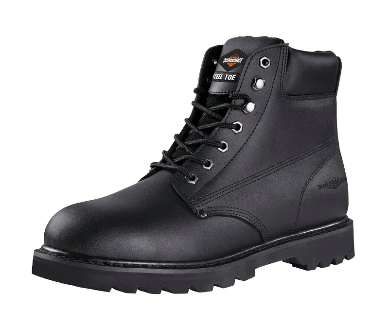 Diamondback Work Boots, 12, Medium W, Black, Leather Upper, Lace-Up, Steel Toe, With Lining :PR: QUANTITY: 1