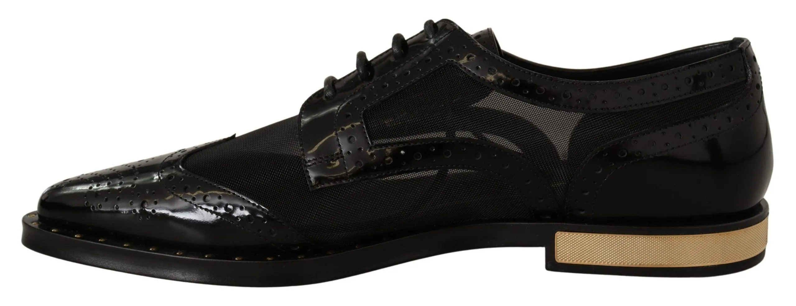 Dolce & Gabbana Black Leather Broques Sheer Wingtip Shoes