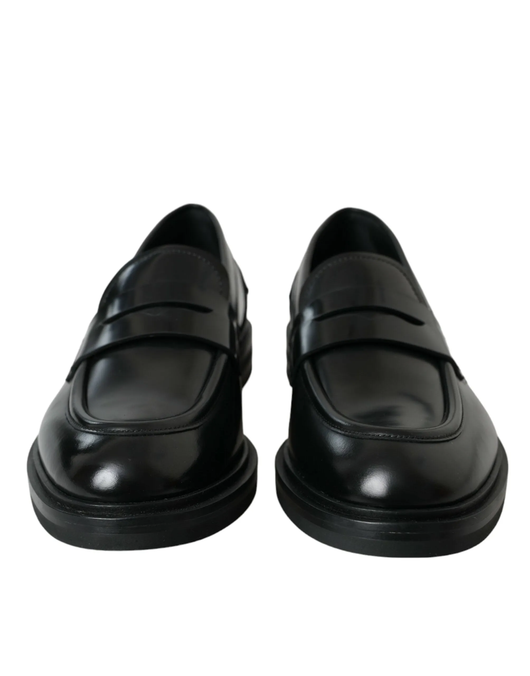 Dolce & Gabbana Black Leather Flat Slip On Loafers Shoes