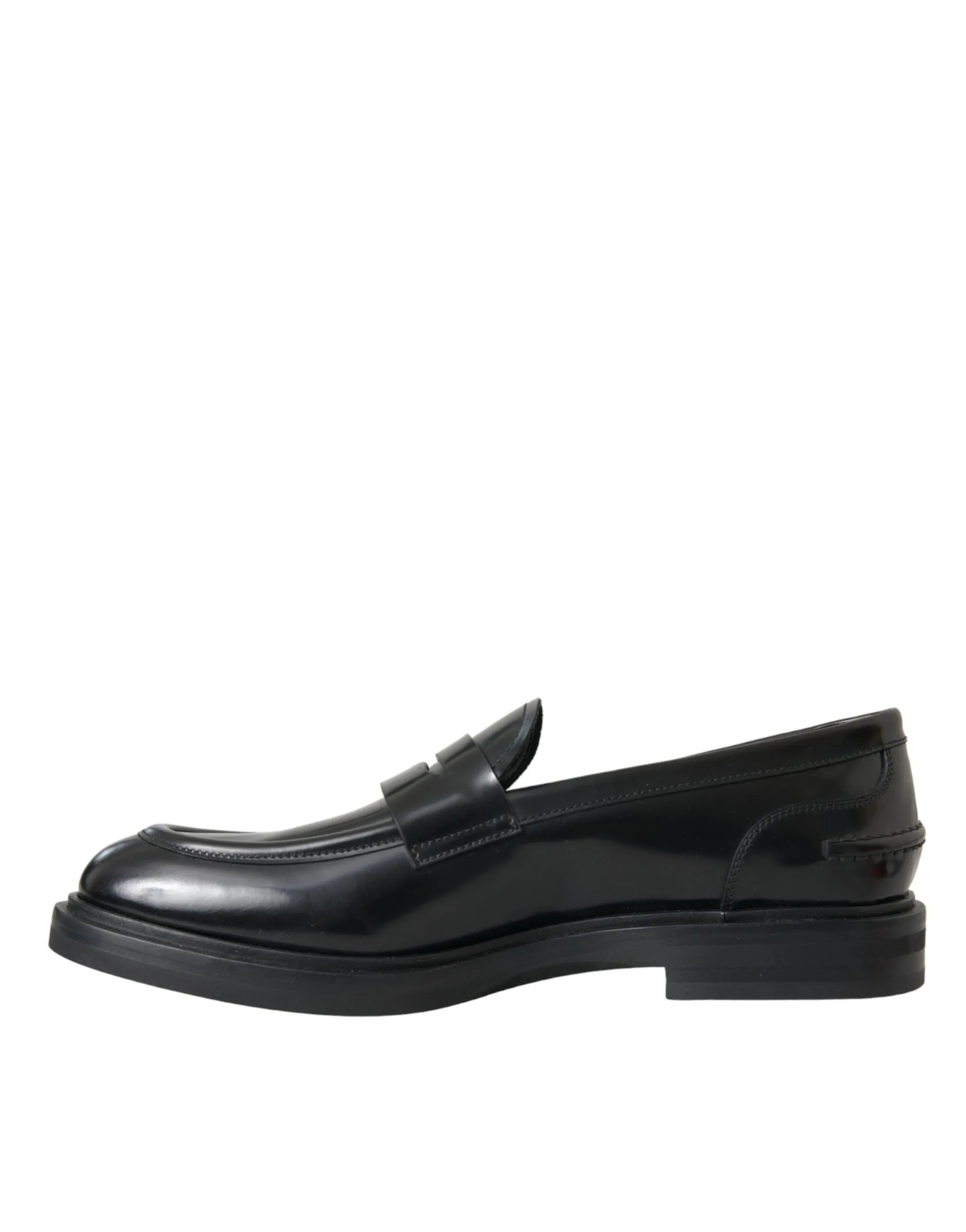 Dolce & Gabbana Black Leather Flat Slip On Loafers Shoes