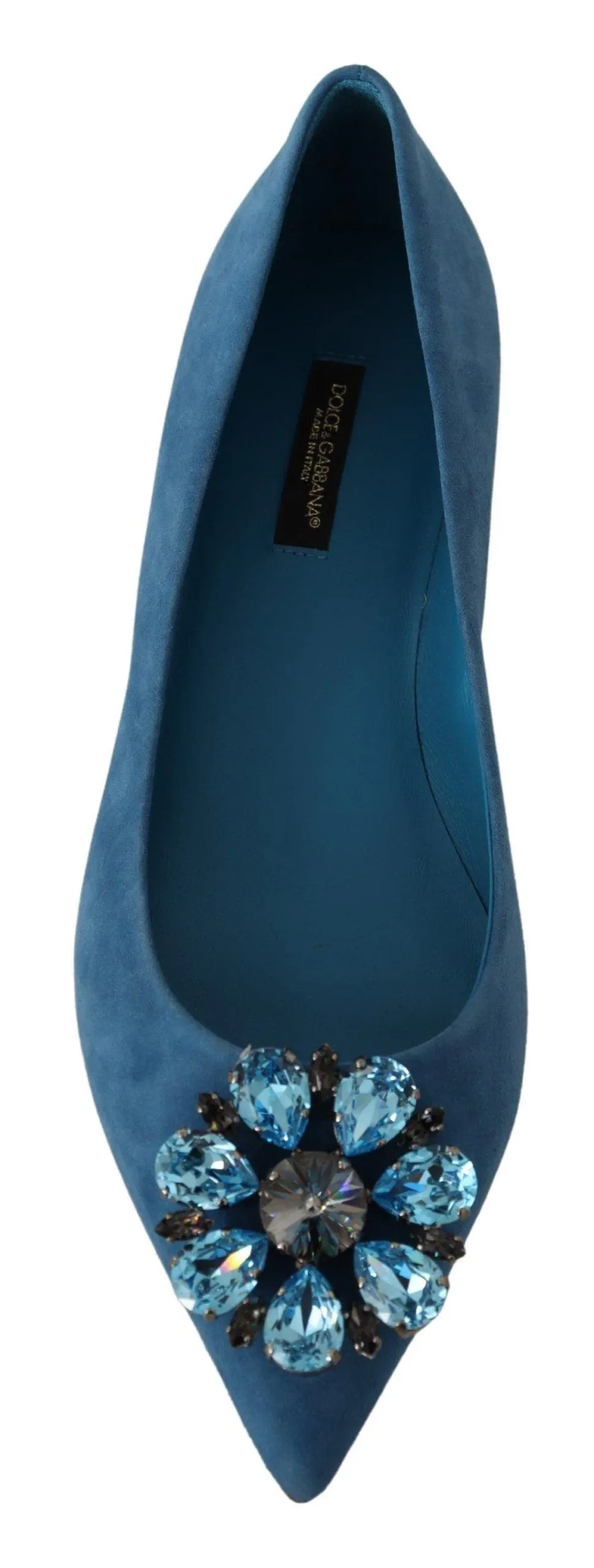 Dolce & Gabbana Blue Suede Crystals Loafers Flats Shoes