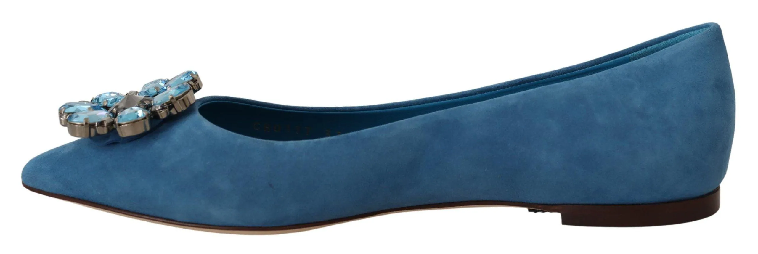 Dolce & Gabbana Blue Suede Crystals Loafers Flats Shoes