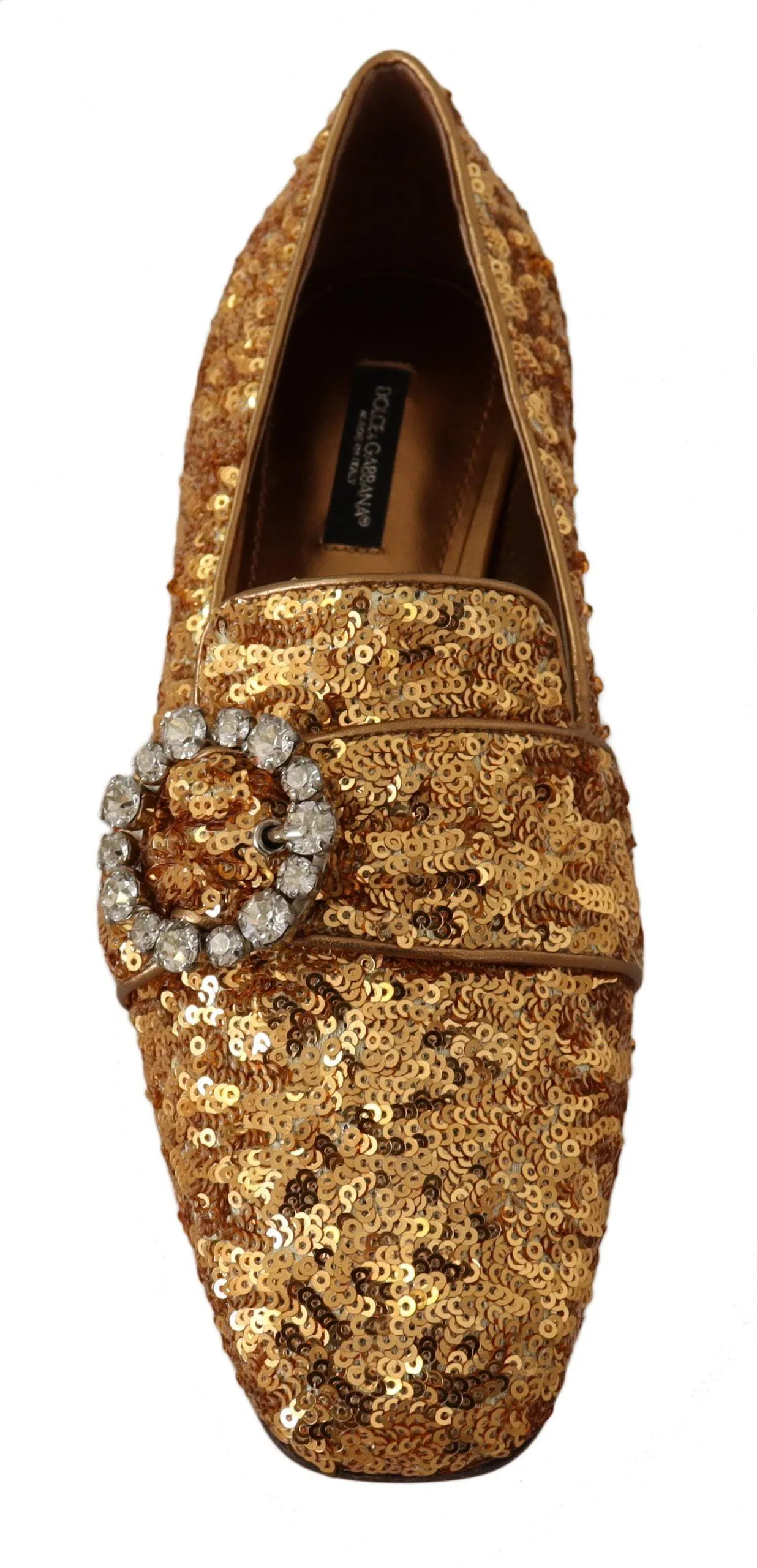 Dolce & Gabbana Gold Sequin Crystal Flat Women Loafers Shoes