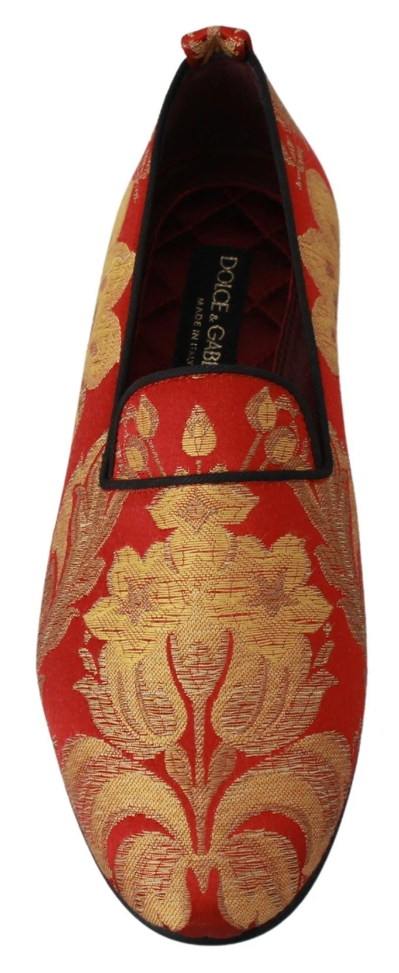 Dolce & Gabbana Red Gold Brocade Slippers Loafers Shoes