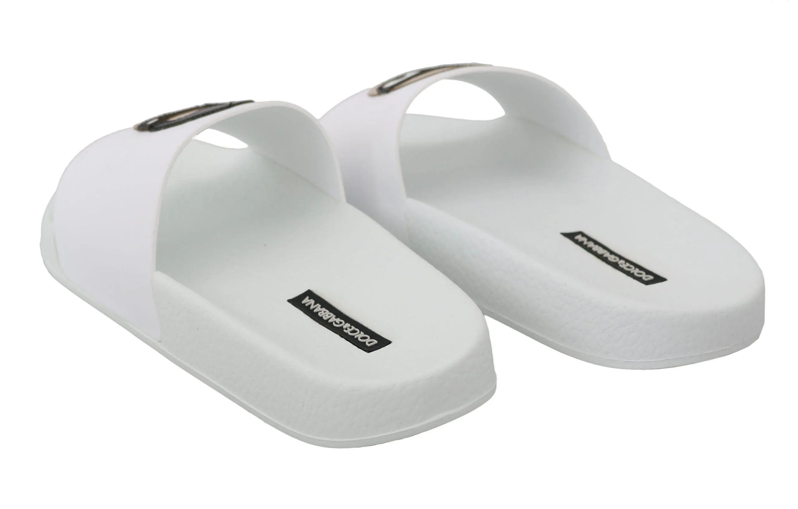 Dolce & Gabbana White Leather #dgfamily Slides Shoes Sandals