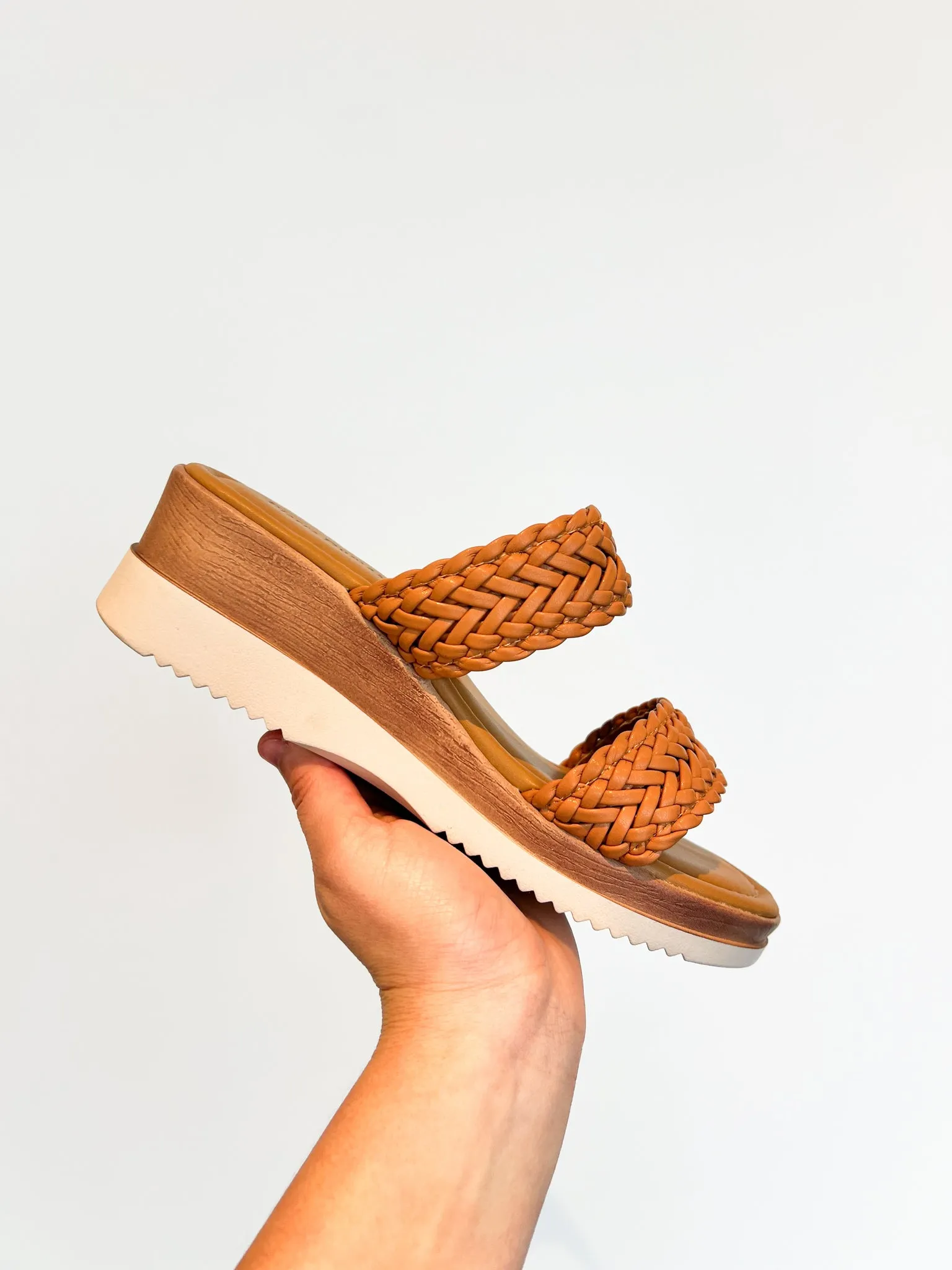 Double Strap Woven Sandal- Cognac