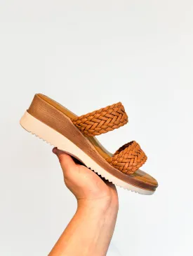 Double Strap Woven Sandal- Cognac