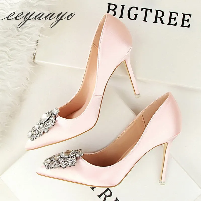 Elegant Crystal Pointed Toe Thin Women Pumps High Heel