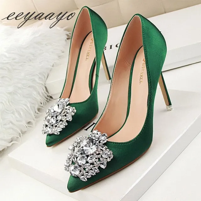 Elegant Crystal Pointed Toe Thin Women Pumps High Heel