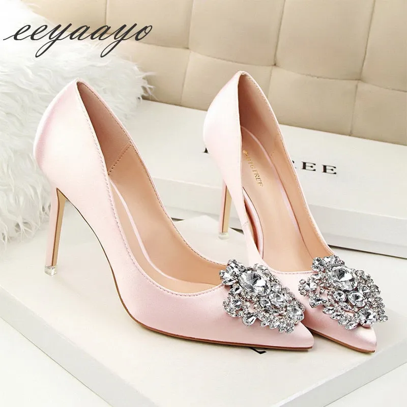 Elegant Crystal Pointed Toe Thin Women Pumps High Heel