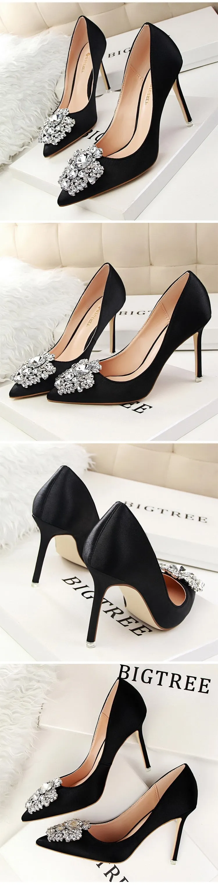 Elegant Crystal Pointed Toe Thin Women Pumps High Heel