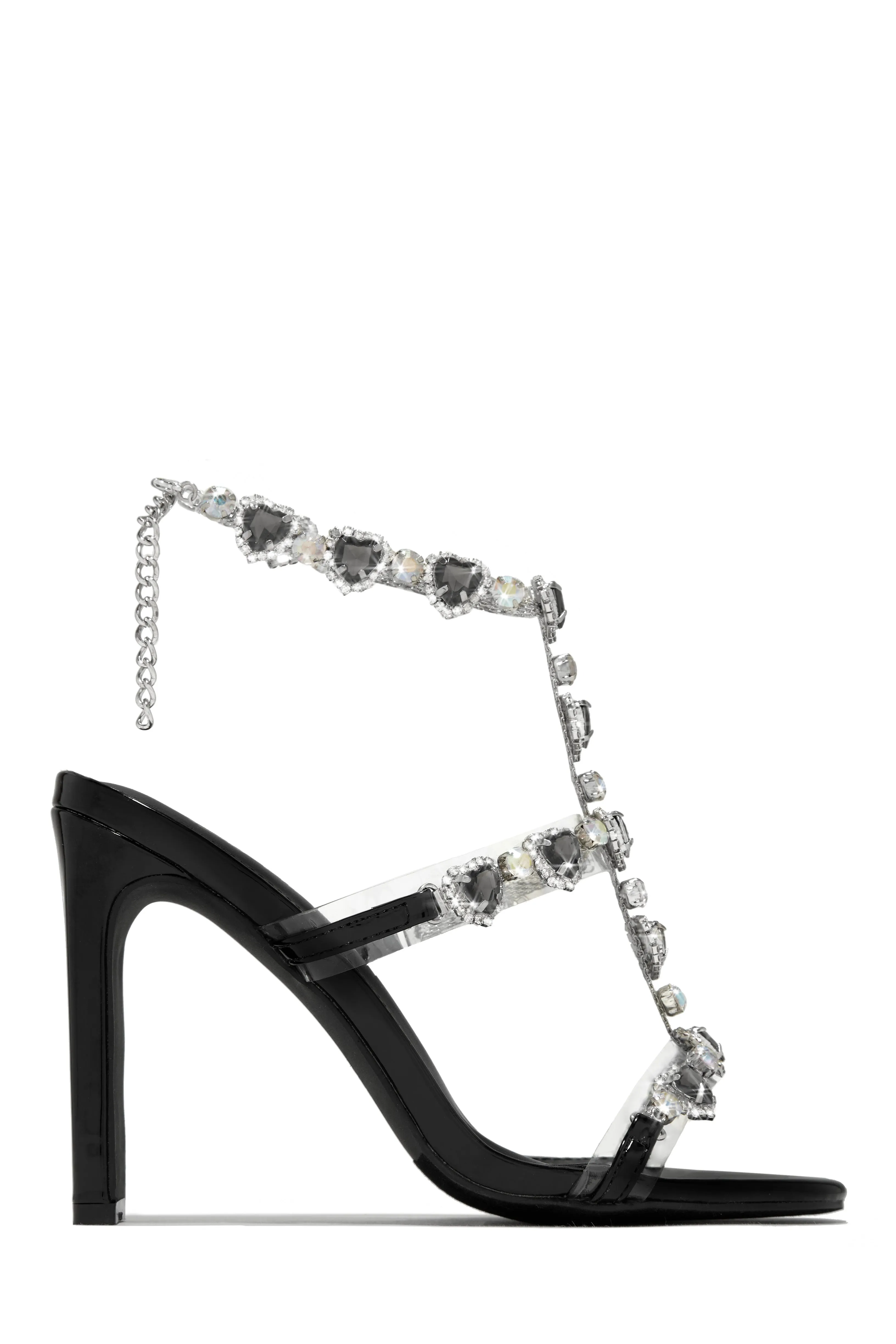 Ezylynn Heart Embellished High Heels - Black