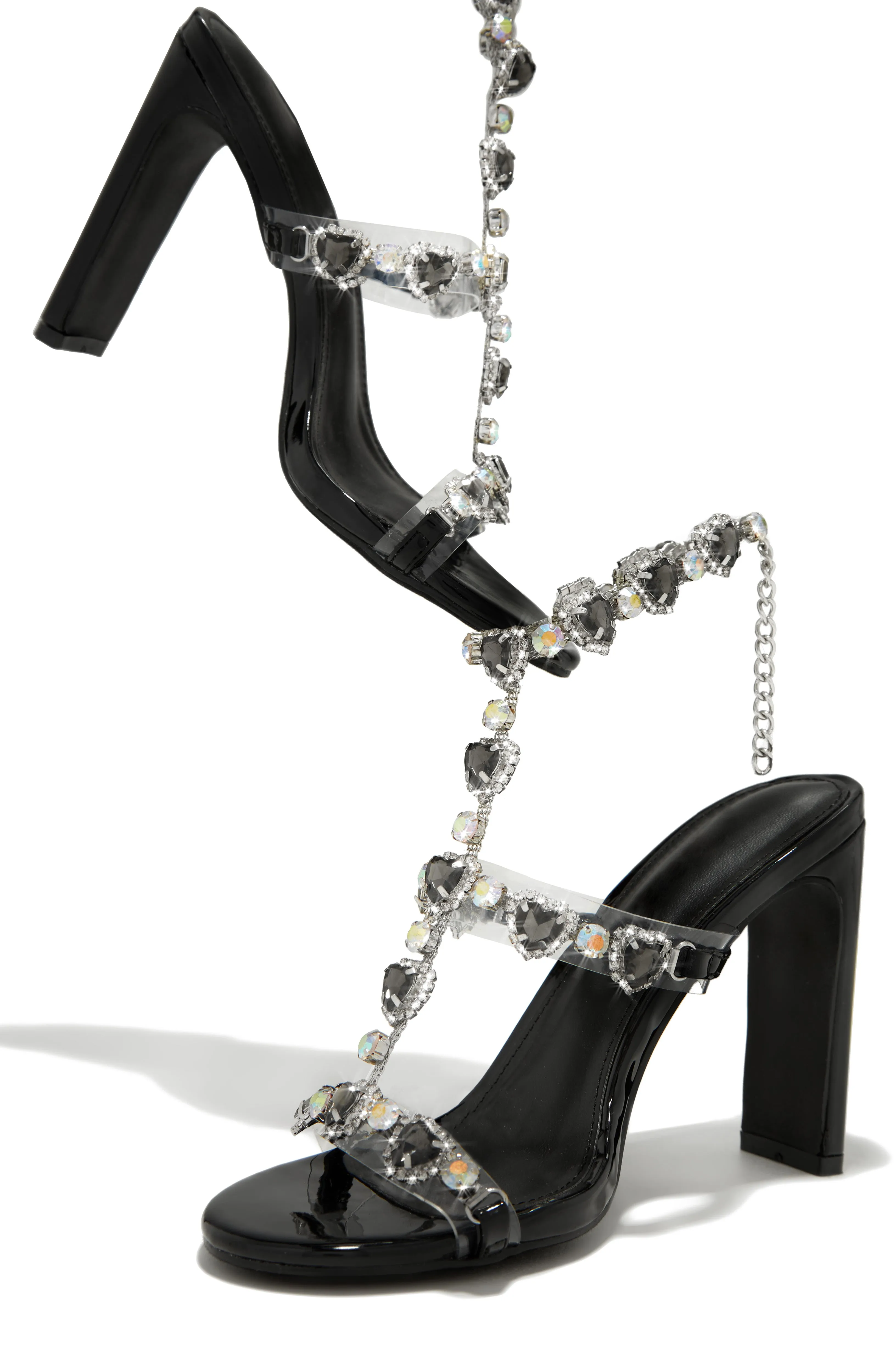 Ezylynn Heart Embellished High Heels - Black