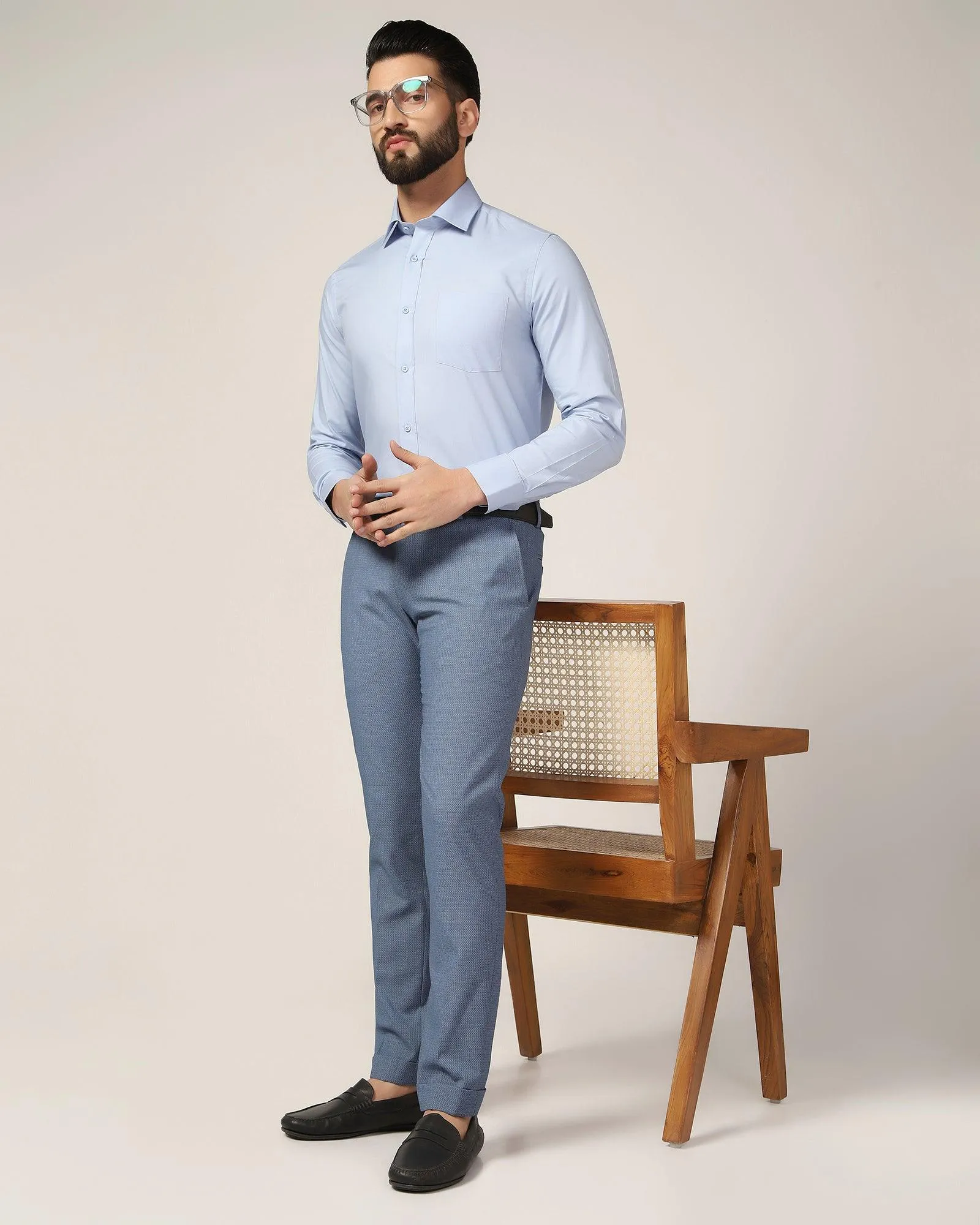 Formal Blue Solid Shirt - Retro