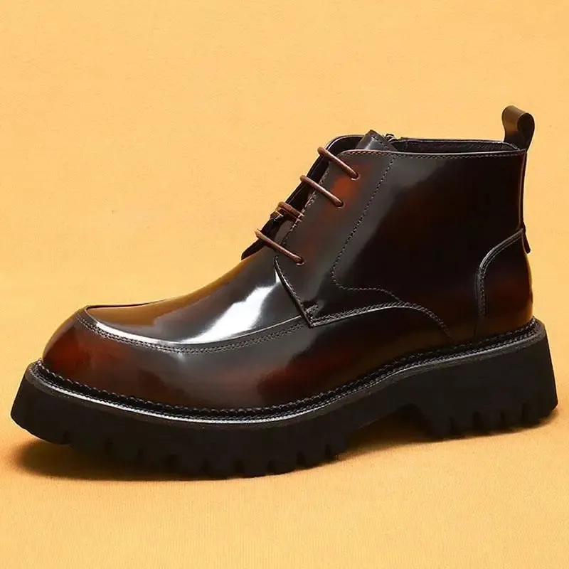 Funki Buys | Boots | Men's Leather Chunky Heel Dress Boots