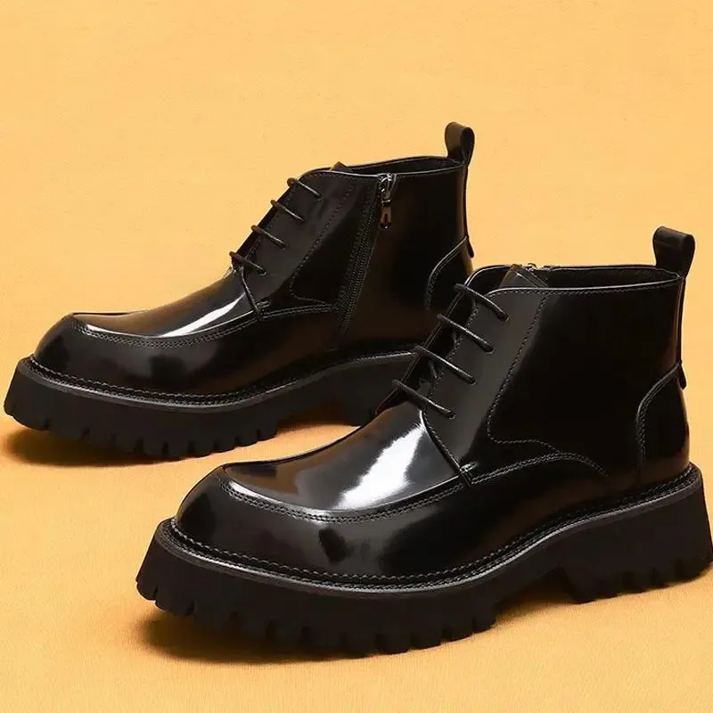 Funki Buys | Boots | Men's Leather Chunky Heel Dress Boots