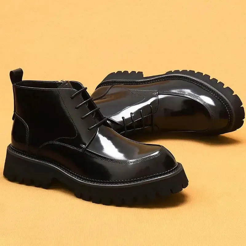 Funki Buys | Boots | Men's Leather Chunky Heel Dress Boots