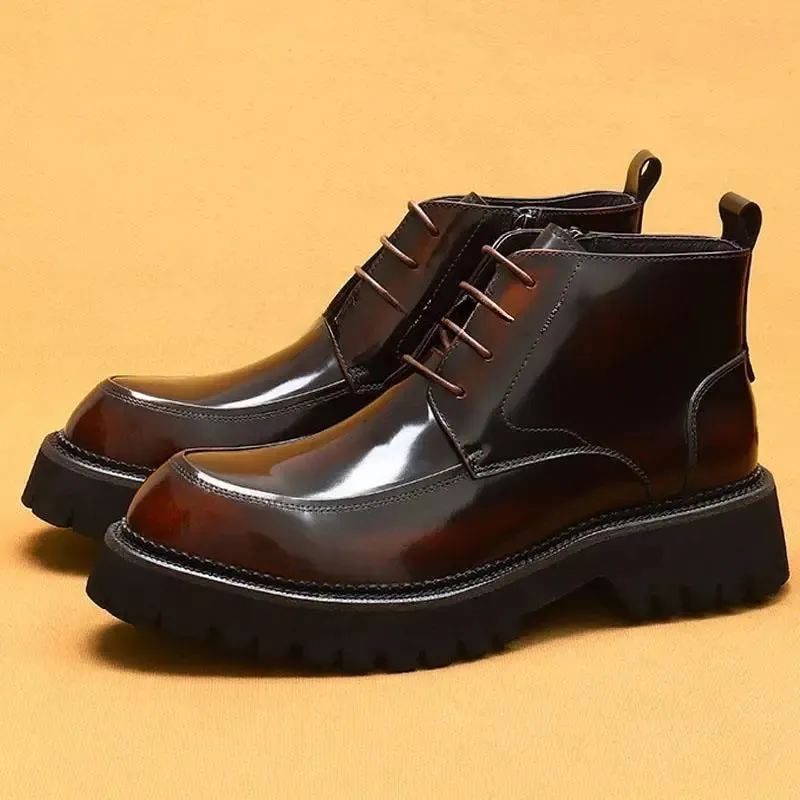 Funki Buys | Boots | Men's Leather Chunky Heel Dress Boots