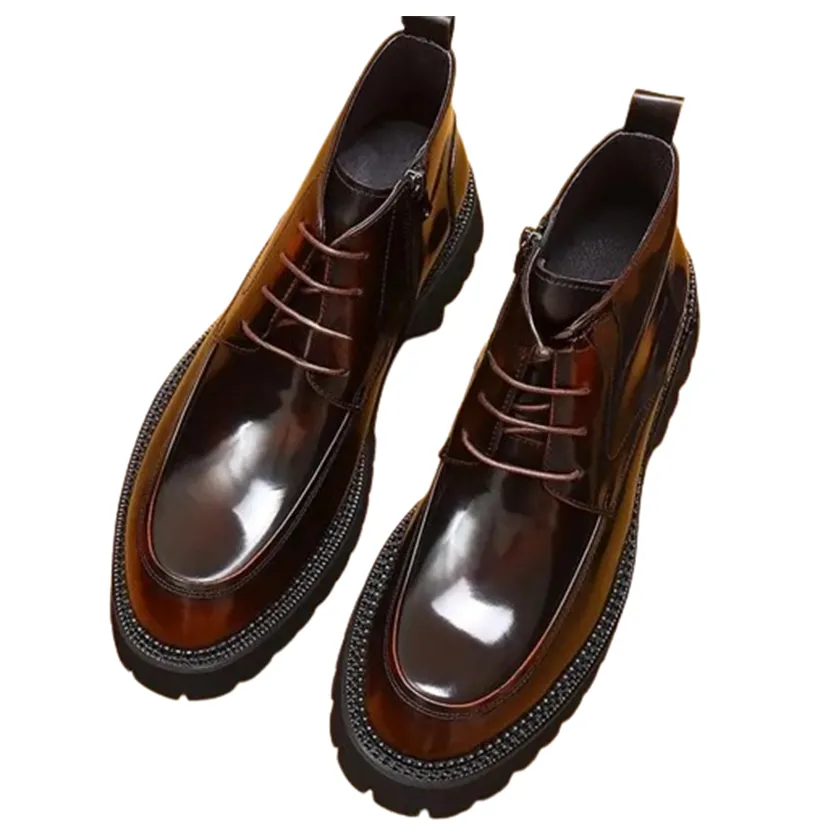 Funki Buys | Boots | Men's Leather Chunky Heel Dress Boots