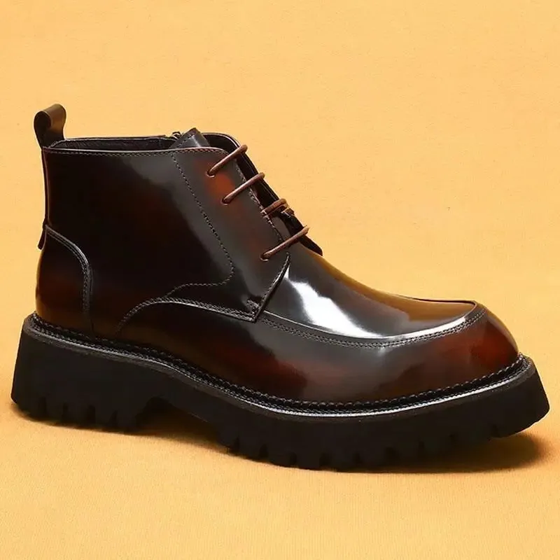 Funki Buys | Boots | Men's Leather Chunky Heel Dress Boots