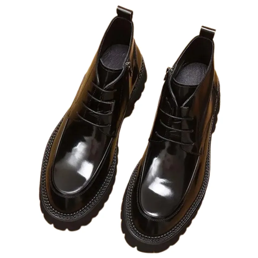 Funki Buys | Boots | Men's Leather Chunky Heel Dress Boots