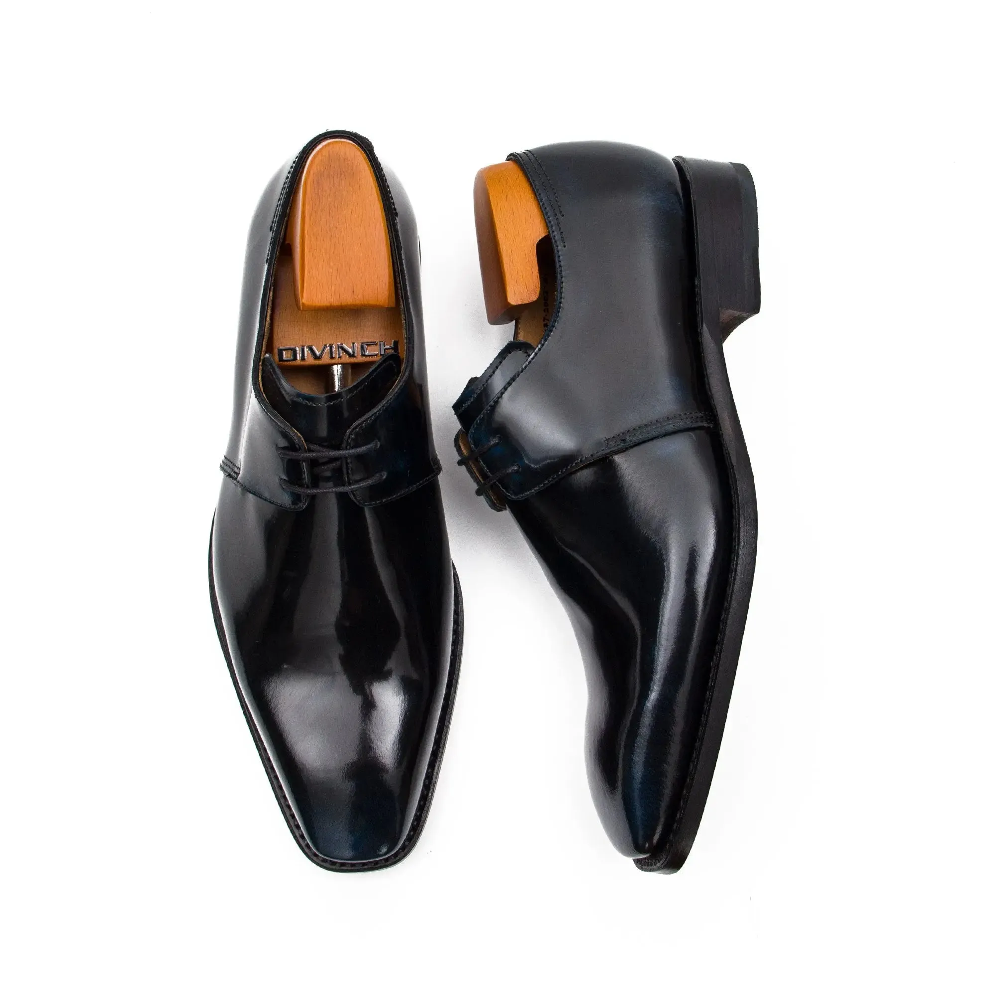 Goodyear welt derby patent leather shoes