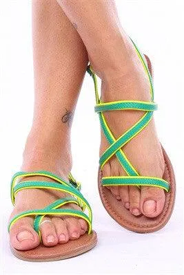 GREEN CONTRAST STRAPPY SANDALS