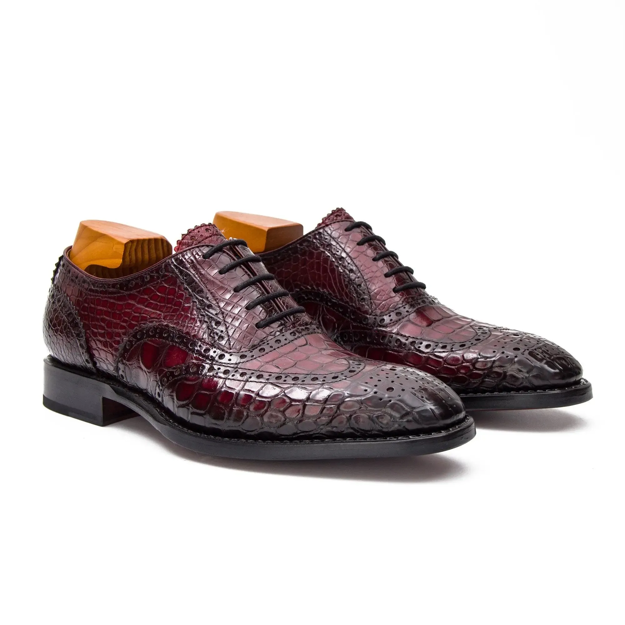 Handmade Crocodile Leather Oxford Shoes Brown