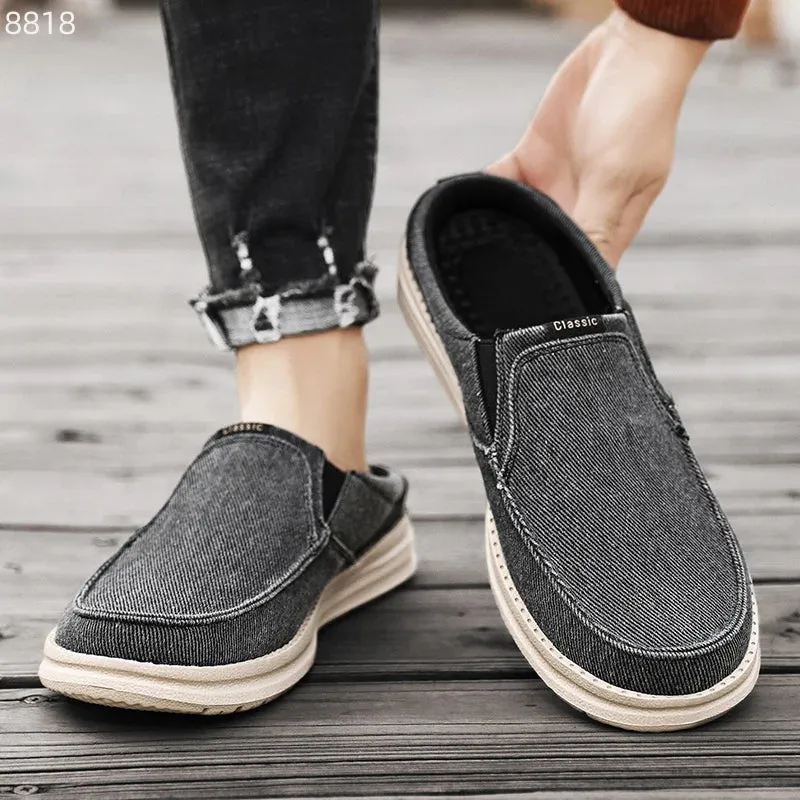 Hnzxzm 2024 Summer Men's Half Slippers Fashion Men's Flat Bottom Casual Shoes Soft Sole Cloth Shoes Support Shoes Men's Sports Shoes