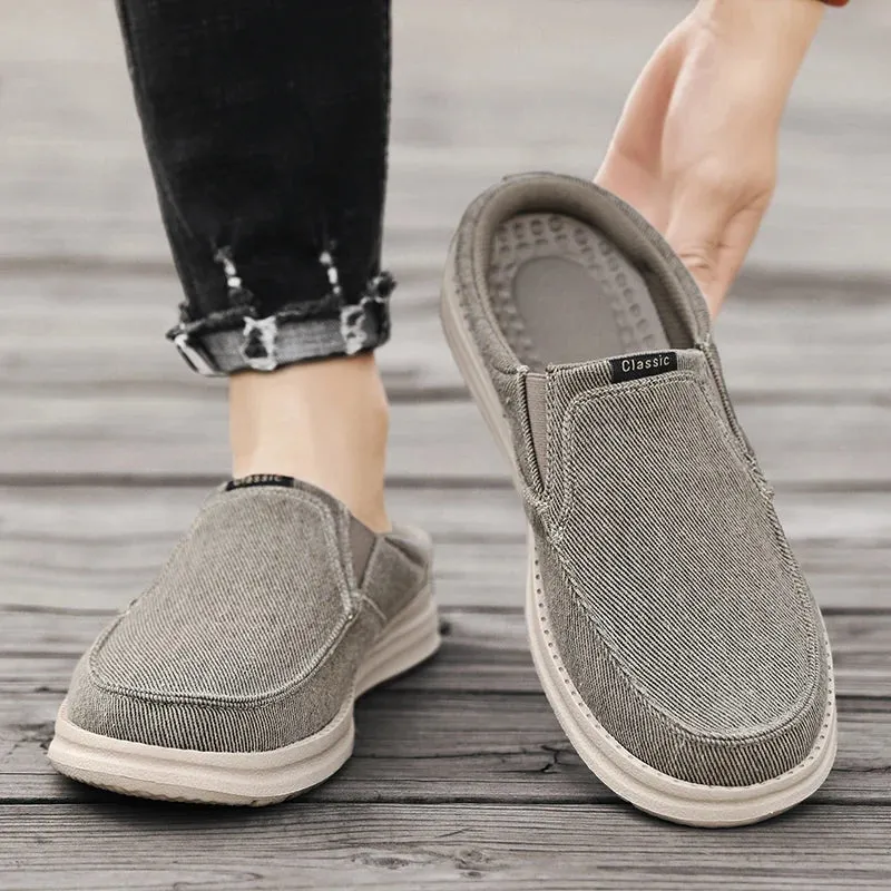 Hnzxzm 2024 Summer Men's Half Slippers Fashion Men's Flat Bottom Casual Shoes Soft Sole Cloth Shoes Support Shoes Men's Sports Shoes