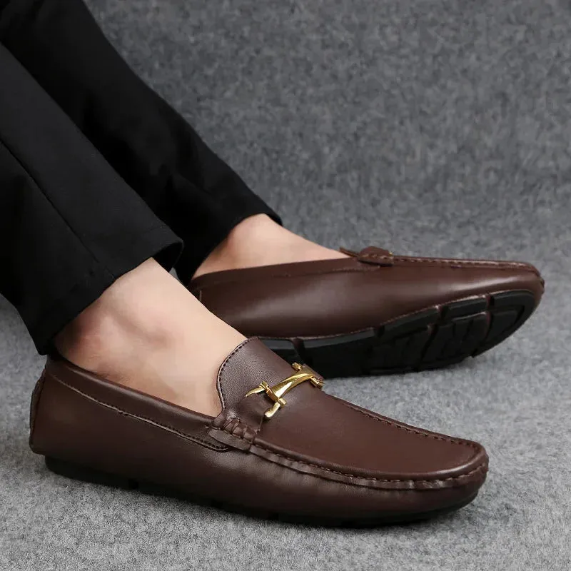 Hnzxzm Man Shoes Classic Fashion Italian Style Genuine Leather Men Loafers Slip-On Mens Leather Loafers Good Quality Men Luxury Shoes