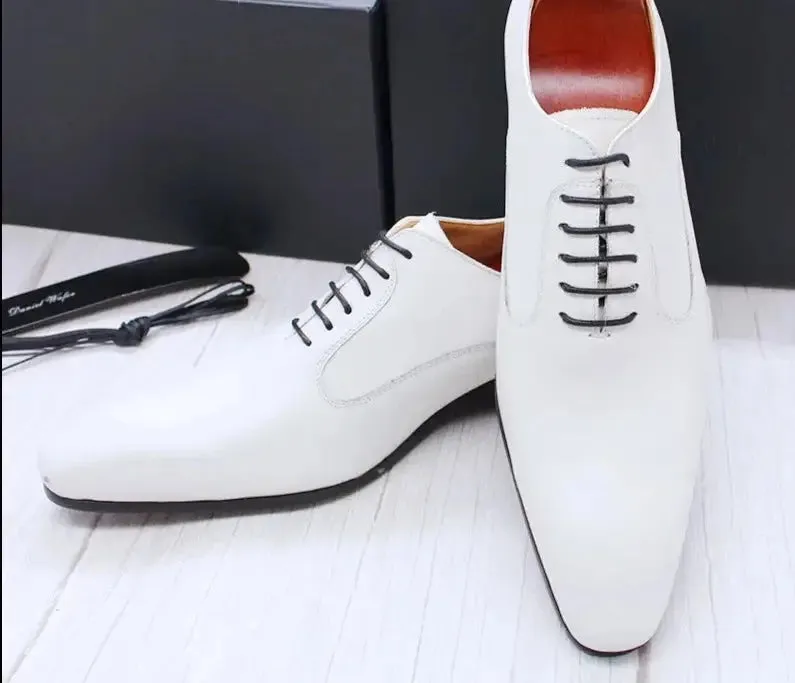 il Blanko -  Men's White Leather Oxford Dress Shoes (Whole Cut Oxfords)