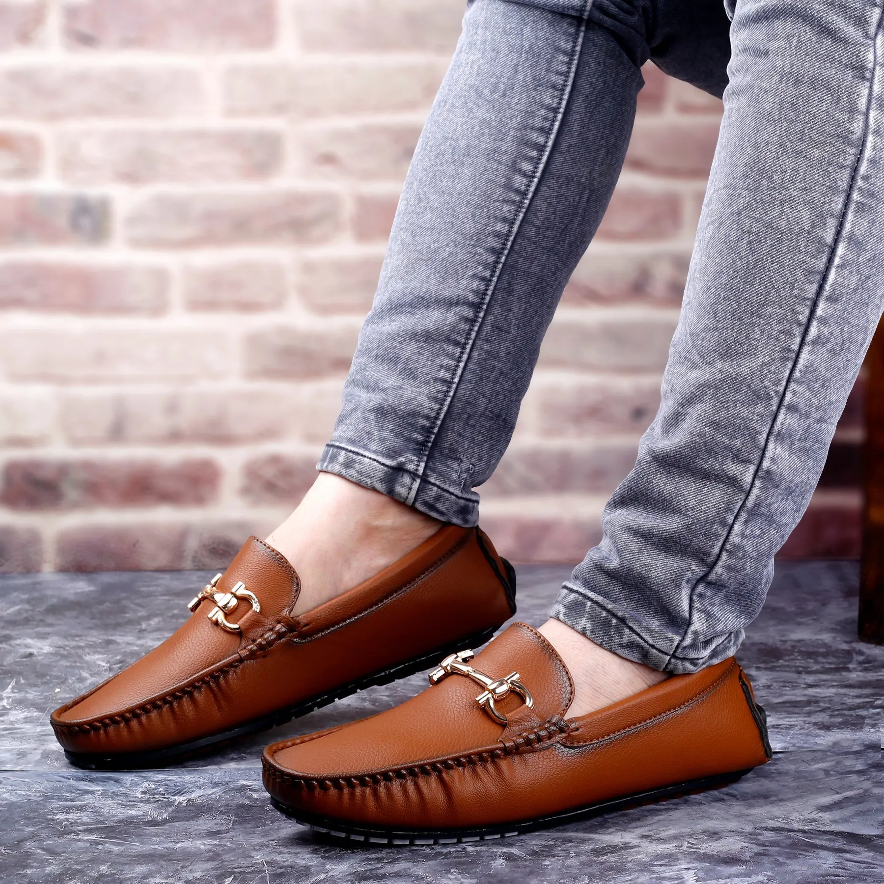 Men's Faux Leather Buckle Designer Loafers Shoes