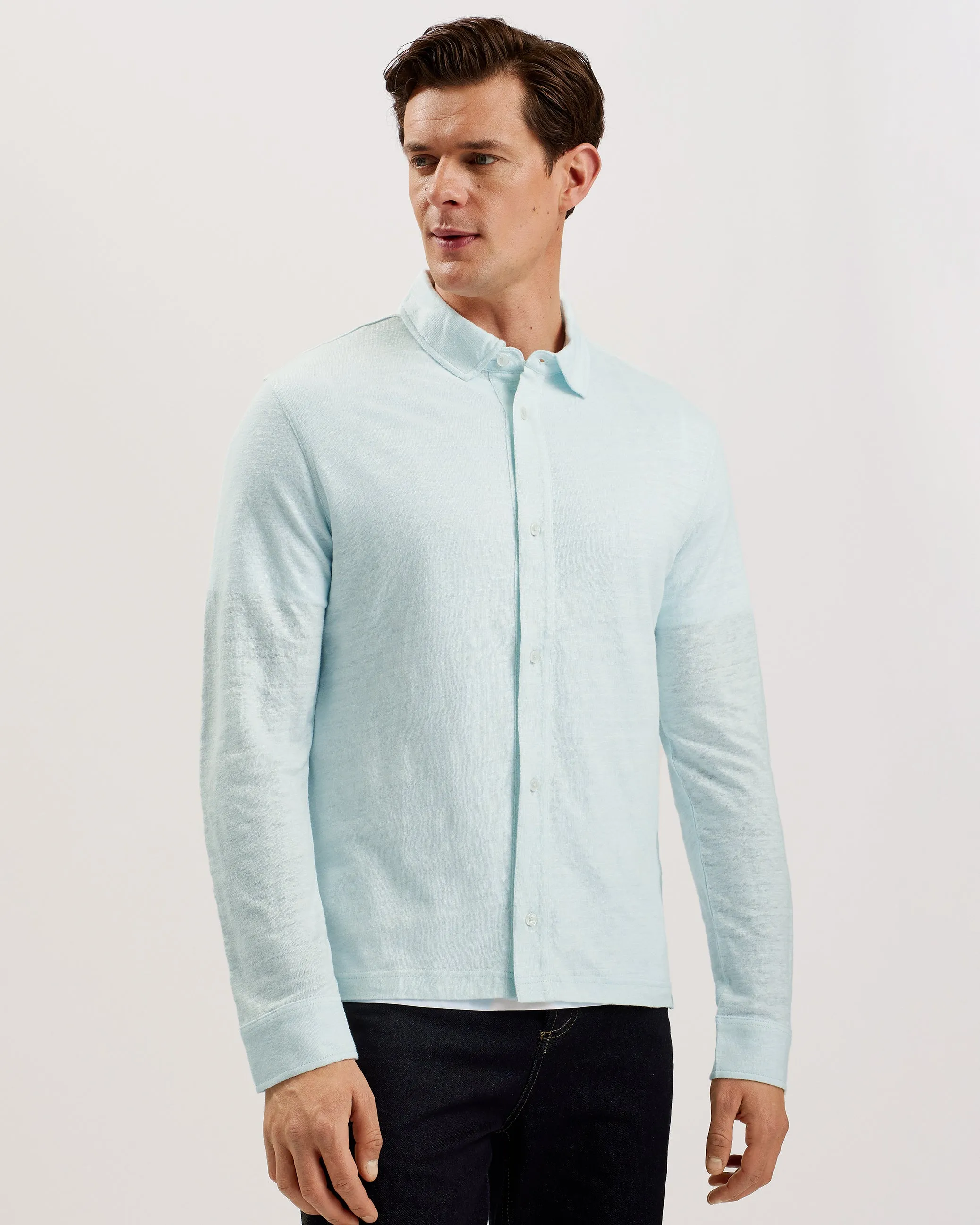 Panly Ls Regular Linen Button Through Pl-Blue