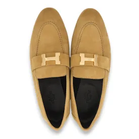 Paris 37 Green Loafers in Suede Leather, Gold hardware