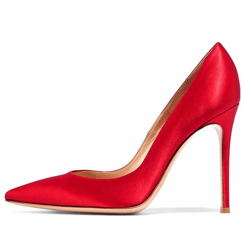 Red High Heels Wedding Bridal Stiletto Satin Classic Pumps