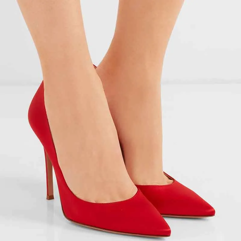 Red High Heels Wedding Bridal Stiletto Satin Classic Pumps