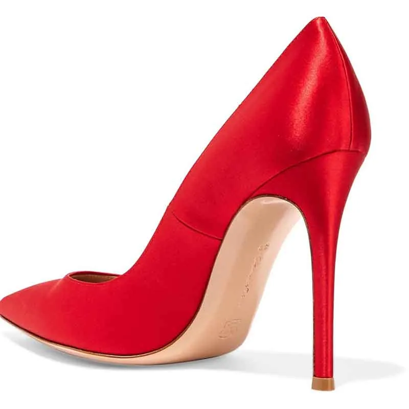 Red High Heels Wedding Bridal Stiletto Satin Classic Pumps