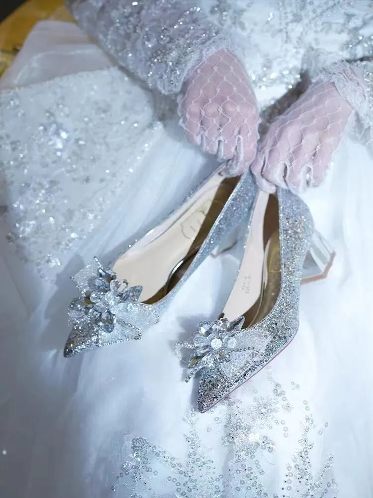 Shinny High Heels with Crystals Wedding Shoes